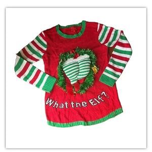 Joyland Women's What The Elf Christmas Sweater Red/Green/White‎ Size Large